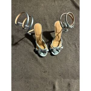Wild Diva Sandals Womens 7 Light Blue Strappy Ankle Strap Open Toe Bow Heels